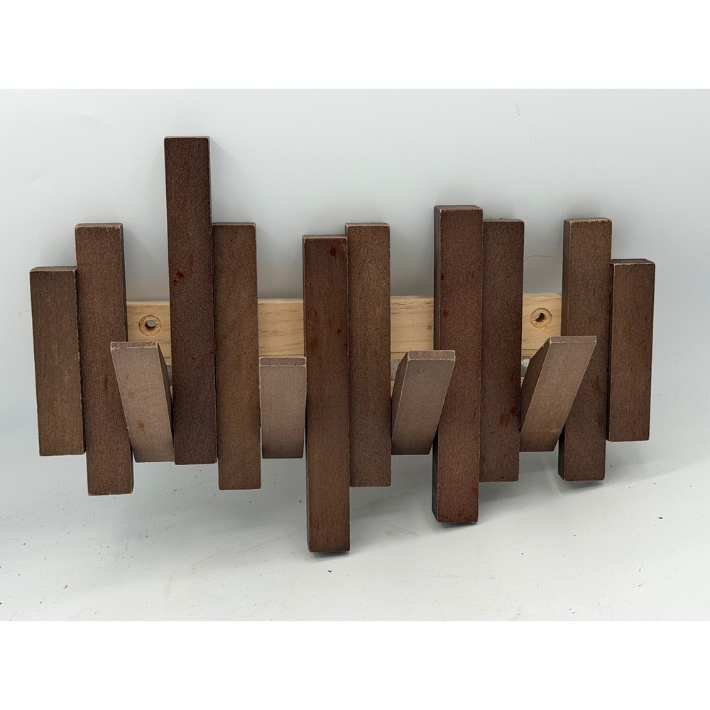 Small Mid Century Modern Wooden Skyline Multi Hook Wall Rack 11 Inch Hanger